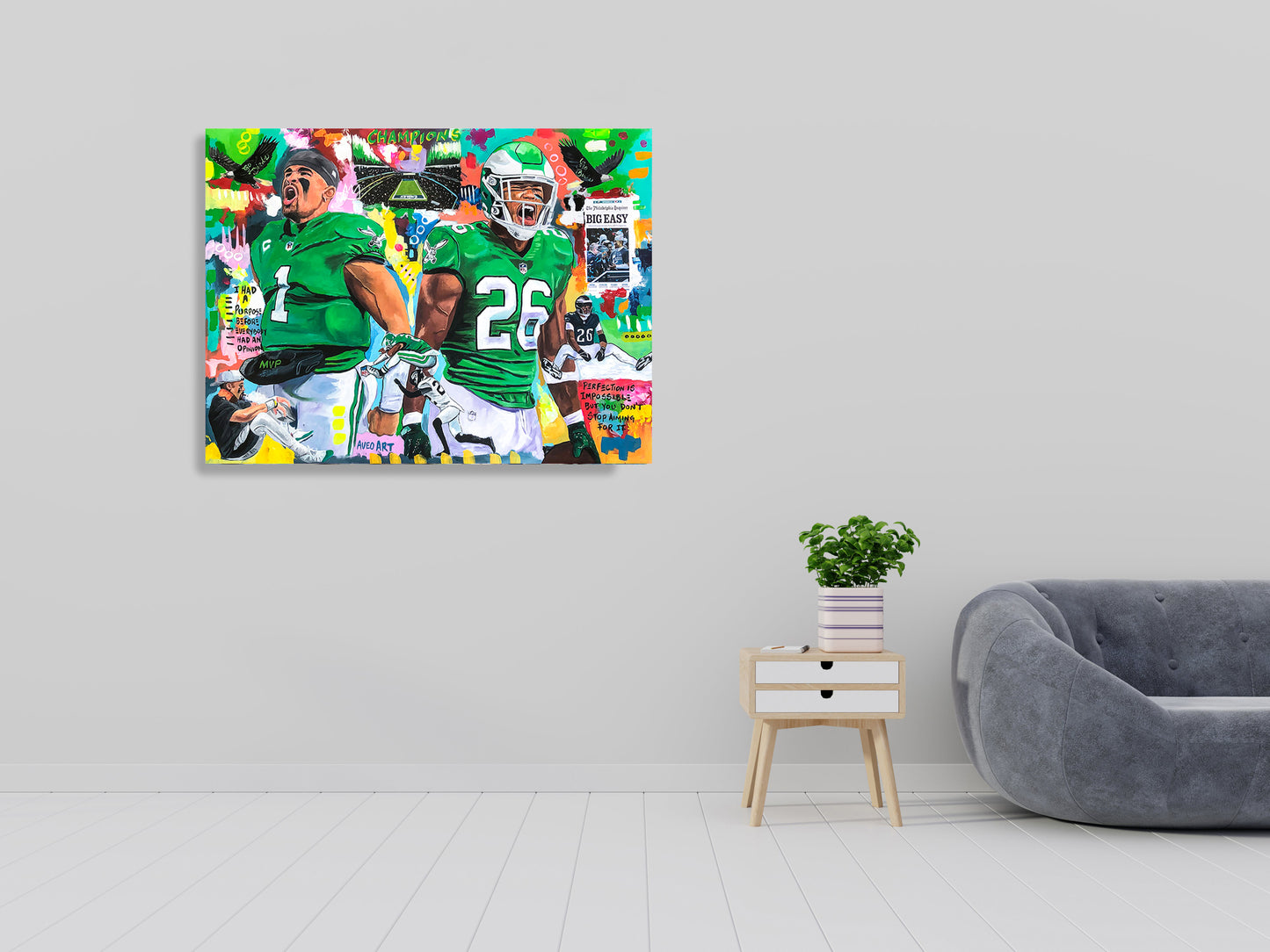 Jalen Hurts and Saquon Barkley Eagles Football - Modern Pop Art Canvas