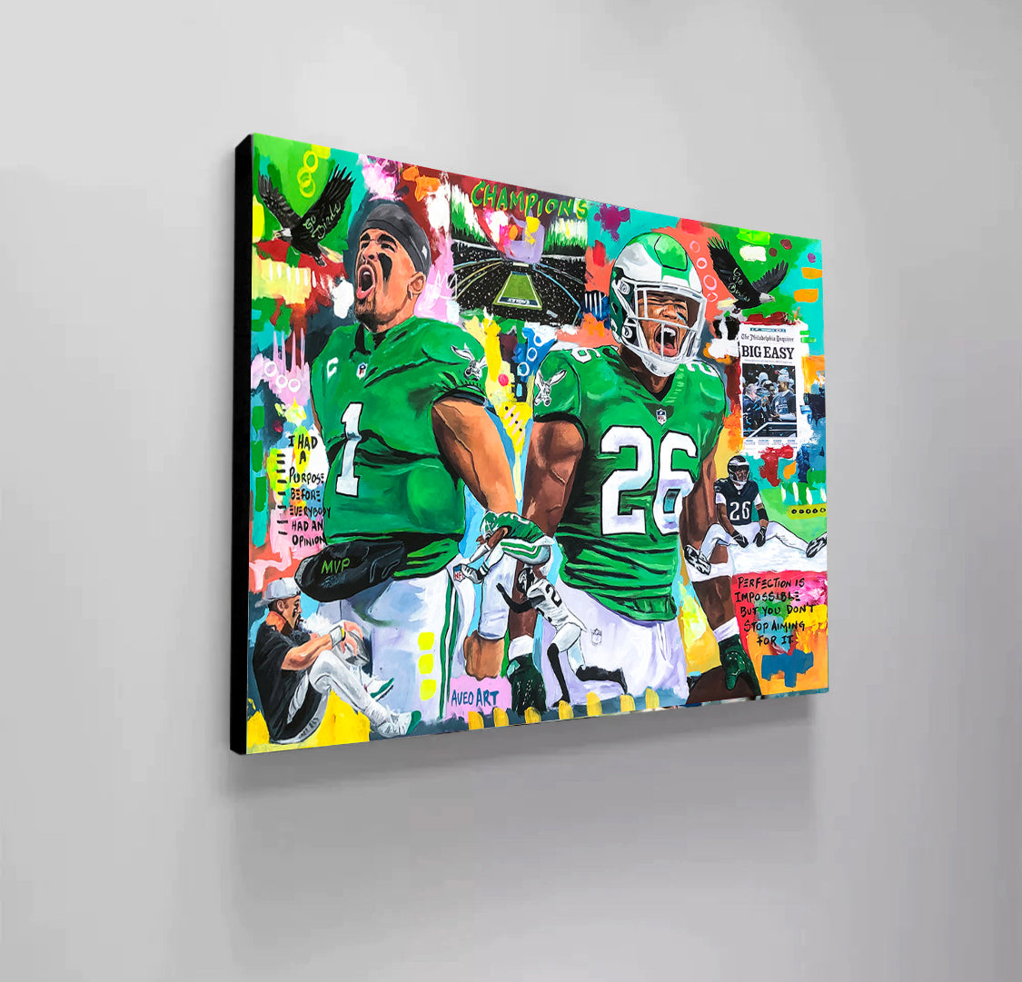 Jalen Hurts and Saquon Barkley Eagles Football - Modern Pop Art Canvas