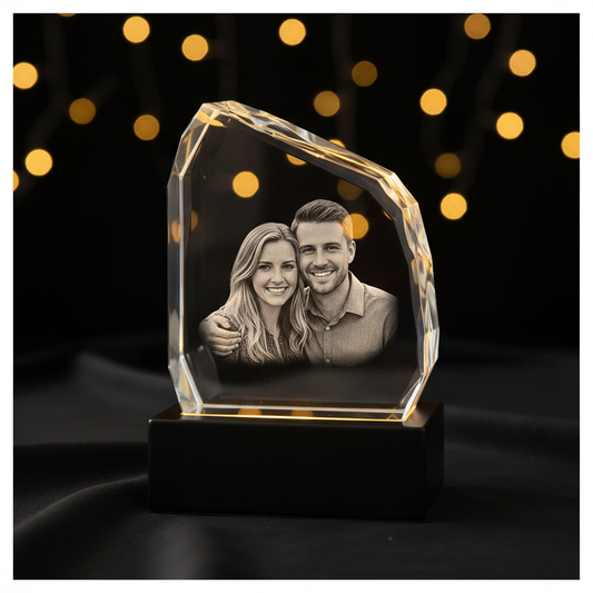 3D Crystal Iceberg with laser engraved couple portrait on LED base