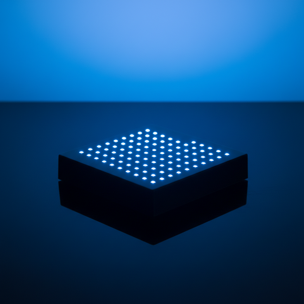Square matte black plastic LED light base with grid LED dots on top