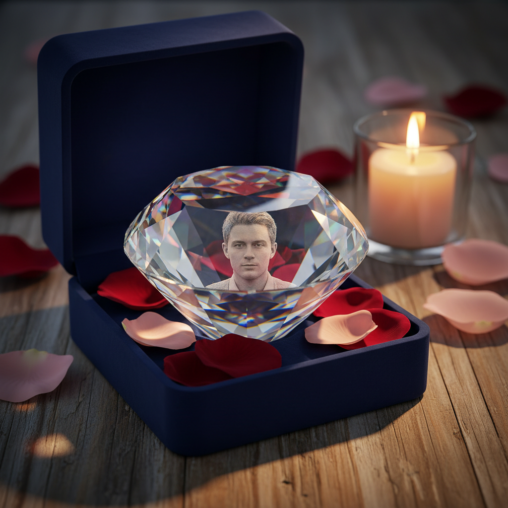 3D Crystal Diamond in elegant gift box with rose petals