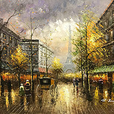 Rainy Day in Paris Original Oil Painting